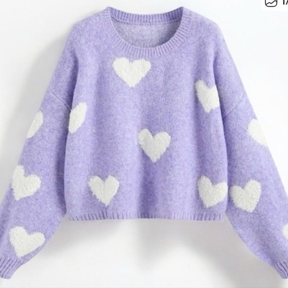 Altar'd State Sweaters - Altar'd State Lavender Heart Cropped Sweater